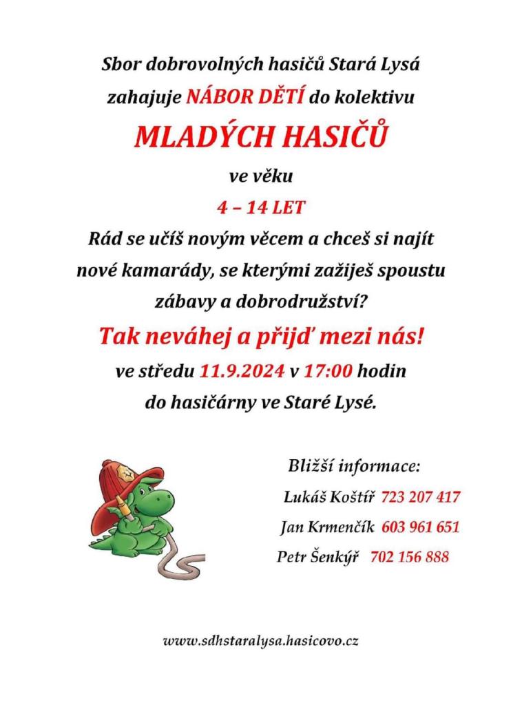 SDH Stará Lysá - Nábor mladých hasičů