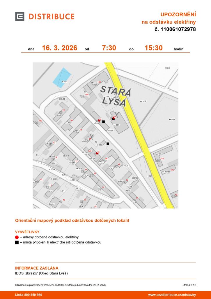 Přerušení dodávky elektřiny 16.3.2026 2