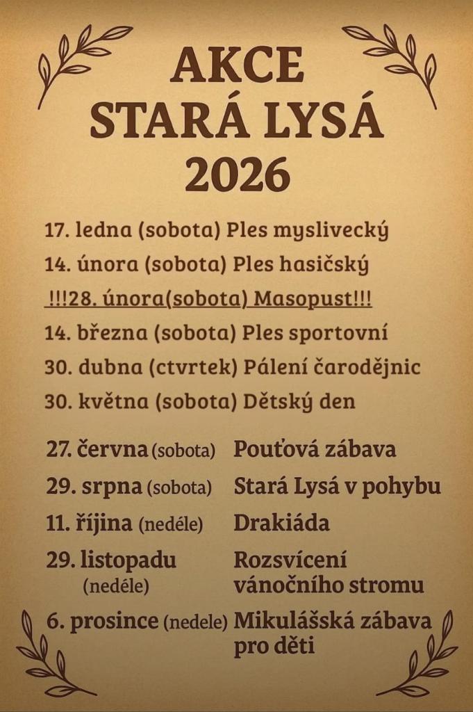 Plánované akce Stará Lysá 2026